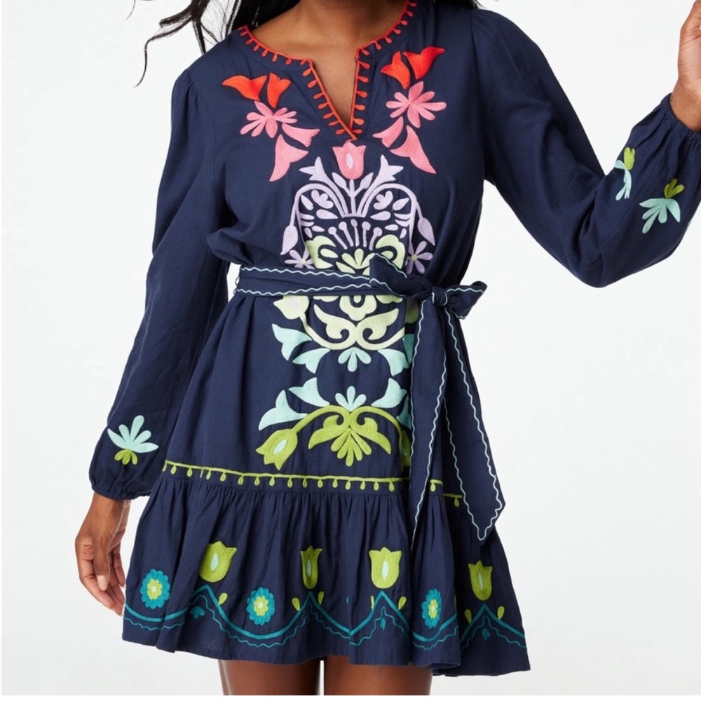 Roberta Roller Rabbit Navy Embroidered Floral Dress